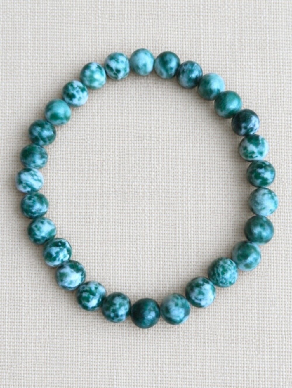 Green Tree Agate Beaded Stretch Bracelet | Handmade